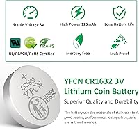 Vista 2 de CR1632 Battery 3V Lithium Battery 5 Count Pack CR1632 Batteries for Car Key Fob, Keyless Remote, Sensors - CR 1632 Coin Cell Batteries - 5 Years