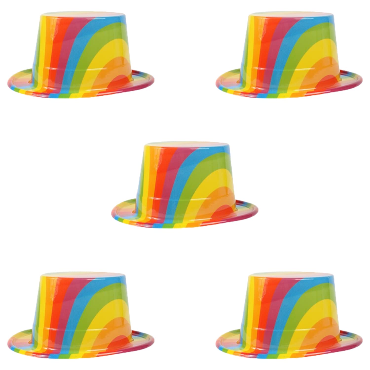 Rainbow Pride Top Hats - Pack of 5 - Plastic Top Hats with Rainbow Print - Perfect Accessory for Pride Month, Pride Marches and Pride Events — image 1