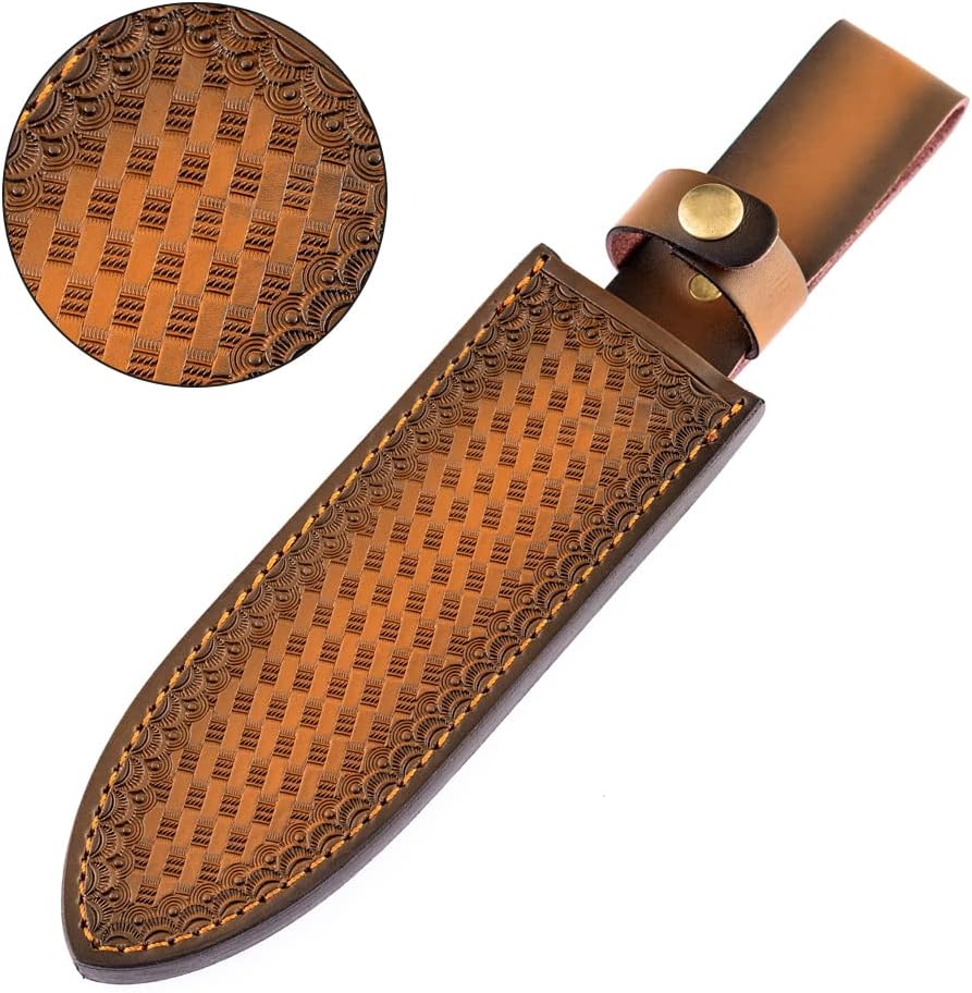Multipurpose Outdoor Knife with Thick Leather Sheath, 12-inch Fixed Blade Knife with Gradation Mark for Camping, Gardening,Cutting, Digging,Planting, Bushcraft,Comes with Sharpeng Rod