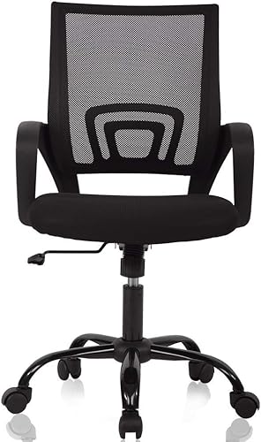 Miniatura 1 de Silla de escritorio para computadora, ergonómica, respaldo medio, silla de malla con soporte lumbar y reposabrazos, moderna, altura ajustable,