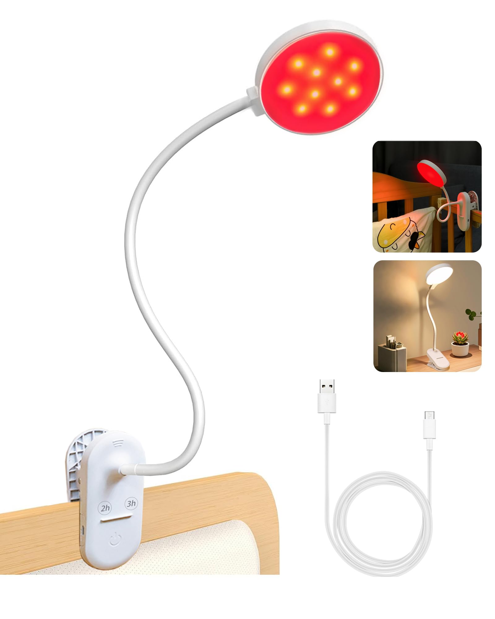 Reading Lights for Books in Bed, Red Light for Sleeping, Clip on Light with Timer & Dimmable, Rechargeable Night Light for Headboard,Bedroom,Desk,Laptop