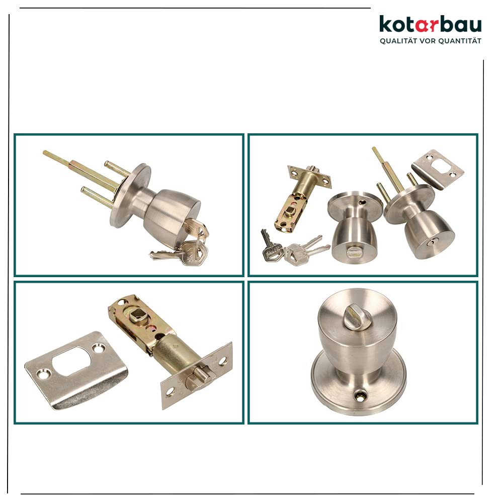 KOTARBAU Bouton de porte avec serrure - En métal - Rond - Avec 3 clés - Rosace à encastrer (satiné)