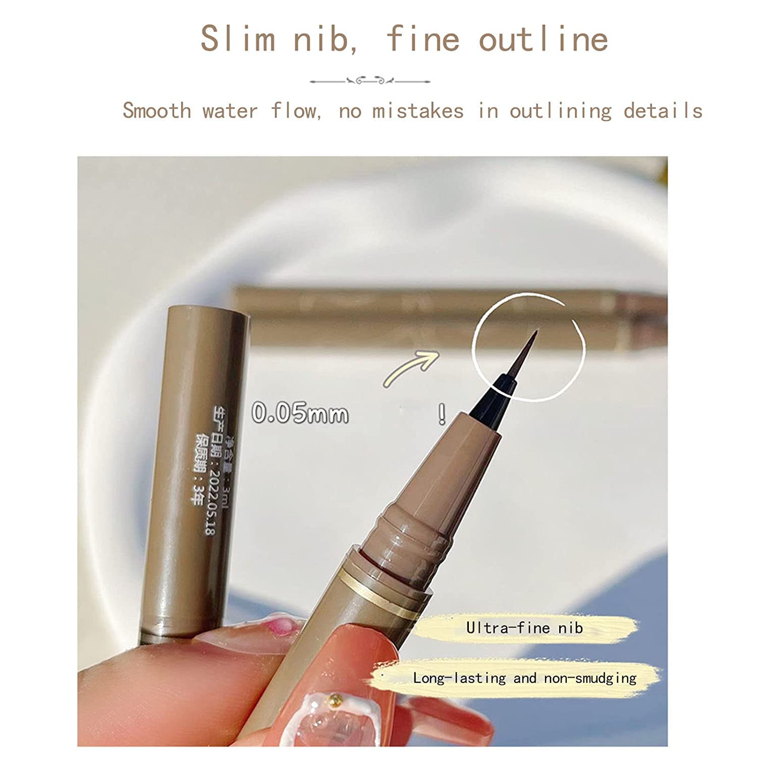 Quick-Drying Waterproof Superfine Eyeliner Pen, 4pcs Hyper Easy Liquid Pen No-Skip Waterproof Very Fine Eyeliner Makeup Long Lasting High Pigmented Smudge Proof Formula (Dark Brown 4PCS)