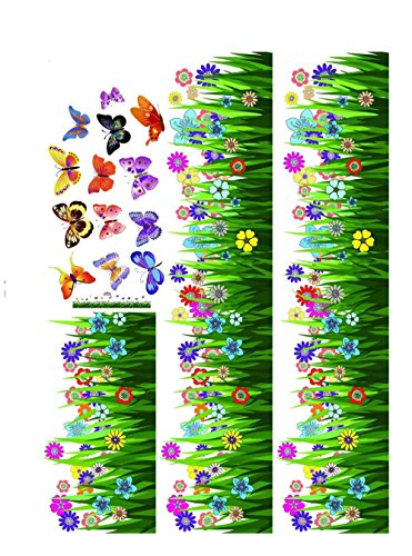 Image of Rangoli 'Walking in The Garden Flower' Wall Sticker | New Modern Art Butterflies Flying Over Grass | Large Reusable Self-Adhesive Sticker (PVC Vinyl, 70 cm x 50 cm), Multicolour