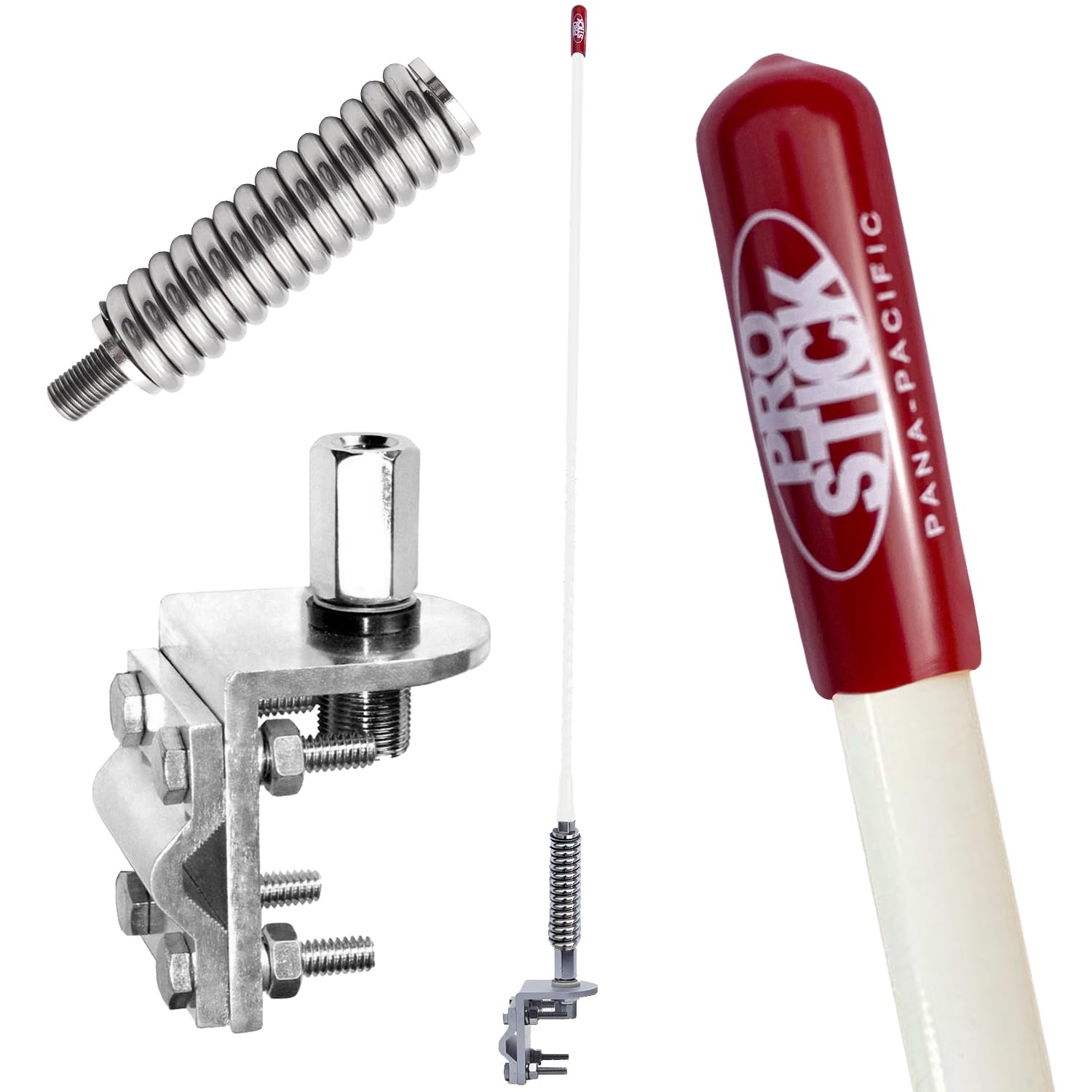 Prostick Fiberglass CB Antenna with Single Groove Mirror Mount & Stainless Steel Spring - 1000 Watt Durable Radio Antenna, Studs, Heavy Duty Springs –