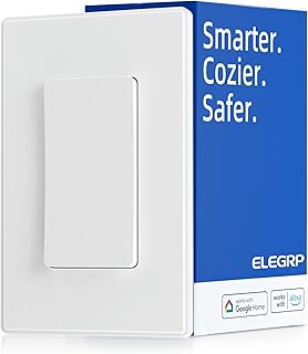 ELEGRP Smart Light Switch, 2.4GHz Wi-Fi Single Pole Light Switch Compatible with Alexa and Google Assistant, Neutral Wire Required, APP Remote Control and Timer Schedule, UL Certified (White, 1 Pack)