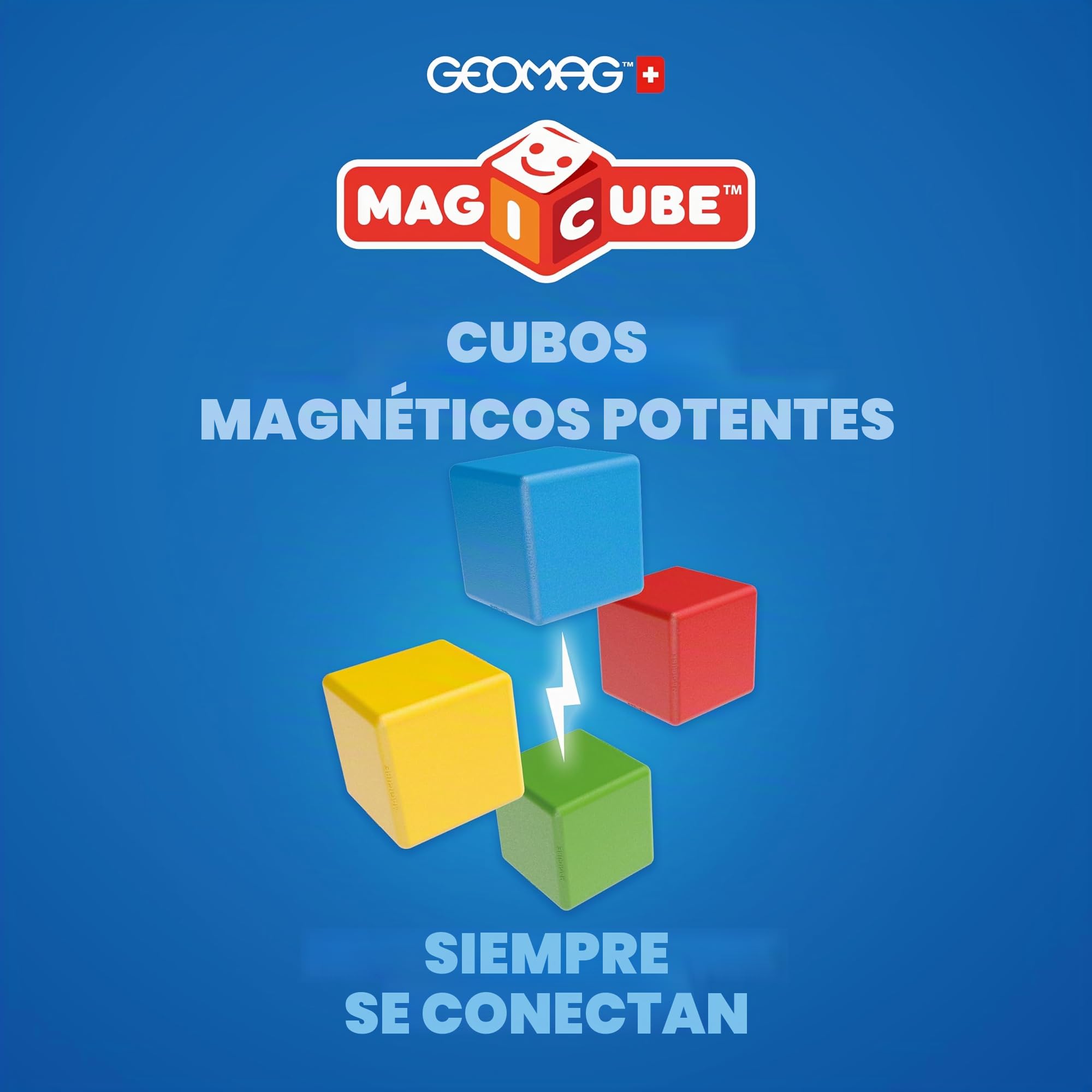Geomag Magicube Full Color, Bloques de Construcción Magnéticos para Niños a Partir de 1 Año – Juego de 64 Bloques de 4 Colores Hechos de Plástico 100% Reciclado