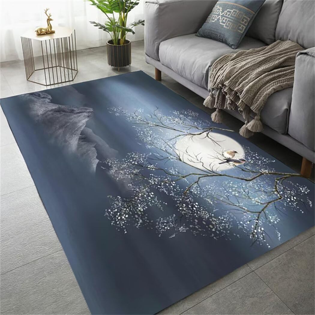 Tapis chambre enfant bleu 120x190cm lavable et doux pour le jeu au sol