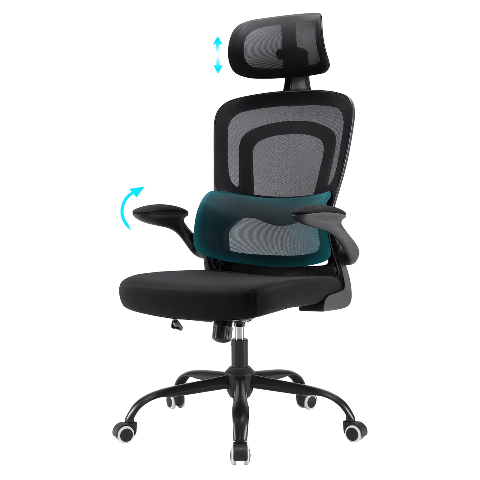 Farini Ergonomischer Stuhl Büro Computer Stuhl mit Rollen Schreibtisch für Bequemer Home Office Höhenverstellbar Chefsessel Bürostuhl mit Kopfstütze
