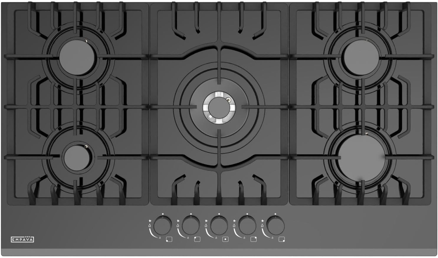 36" Bulit-in Tempered Glass Gas Cooktops 5 Italy Imported Sabaf Burners Stove Tops, 36 Inch, Black