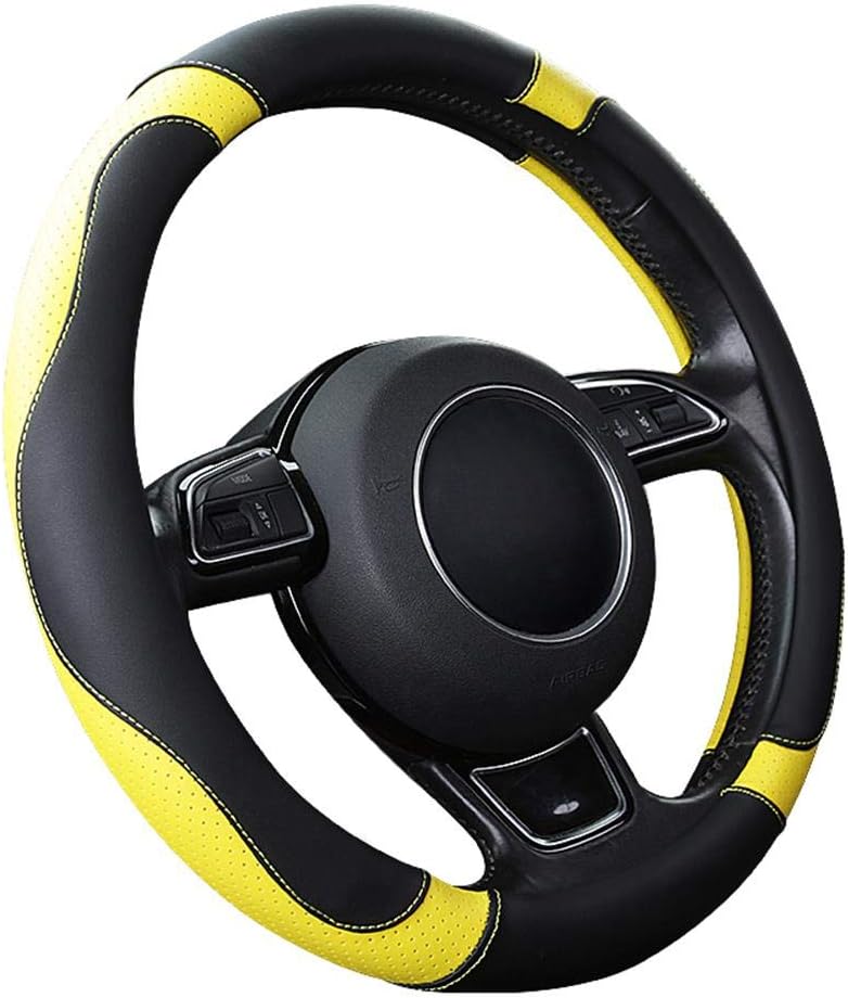 Car Steering Wheel Cover Steering Wheel Protector Microfiber Leather Universal 37-38cm / 15" Anti-slip Breathable Durable (Yellow)