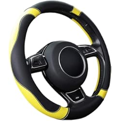 Funda Volante Nissan March SFONIA Cubierta del Volante Fundas para Volante de Cuero del Microfibra Universal 37-38cm / 15" Antideslizante Transpirable Durable (Amarillo)