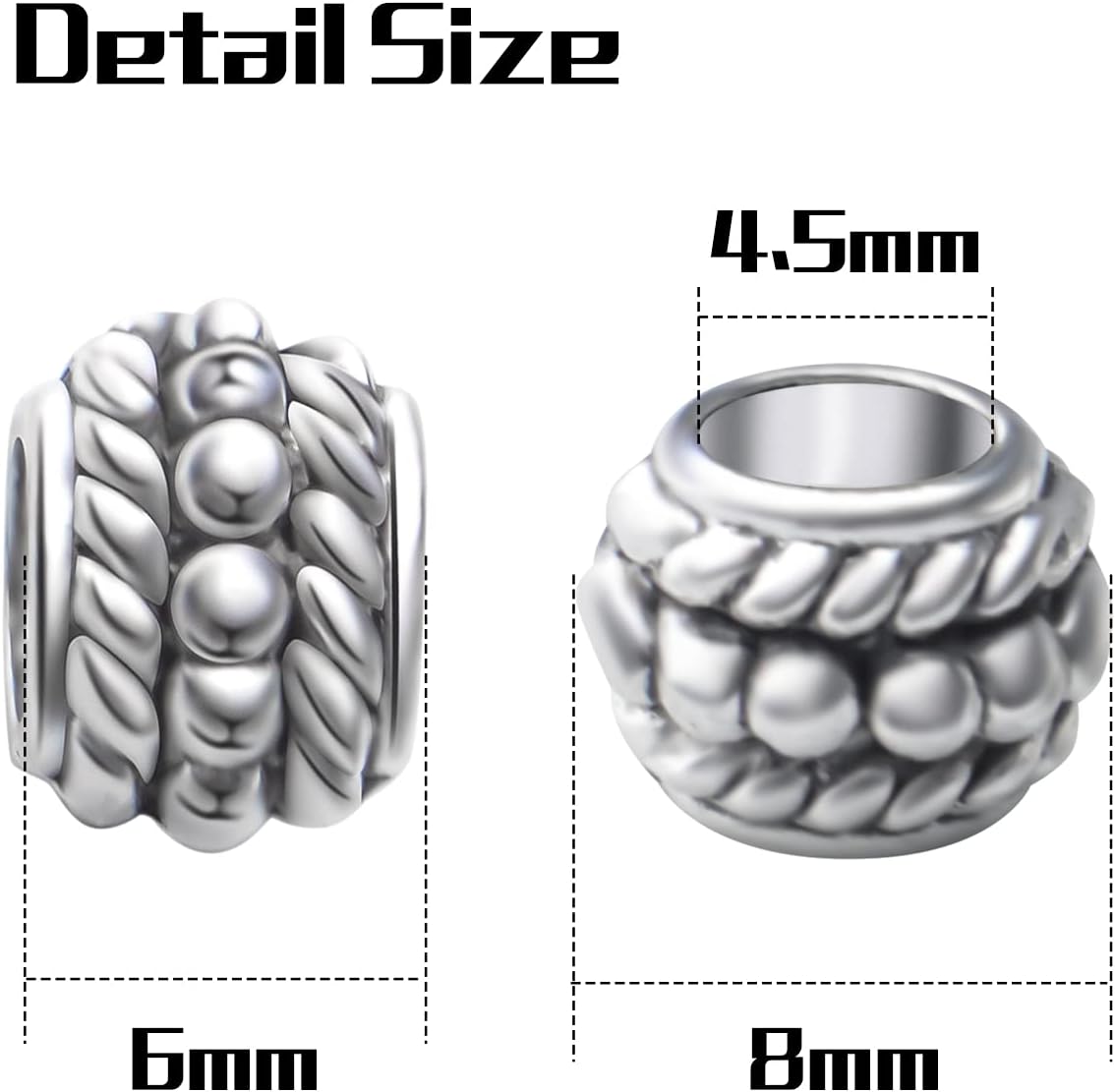 BronaGrand 100pcs Tibetan Antique Silver Large Hole Spacer Beads Alloy European Rondelle Beads Spacers Loose Spacers Jewelry Bead Charms for DIY Jewelry Crafts Making(8×6mm, Hole:4.5mm) - Image 3