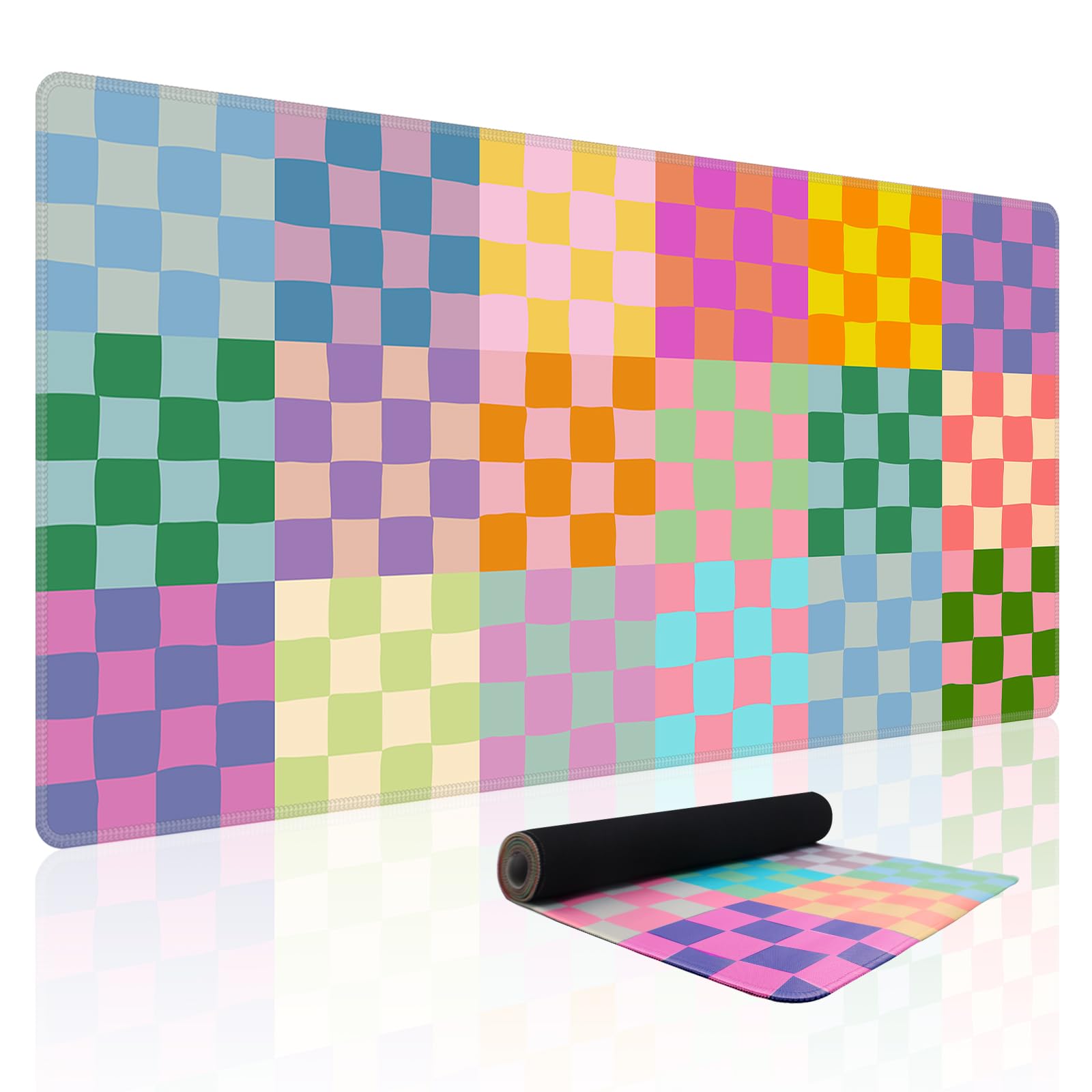 Baziabbo Checkered Desk Mat,XXL Extended Big Mouse Pad,Gaming Mousepad with Stitched Edge,Non-Slip Rubber Base Keyboard Desk Pad for Home Office Study