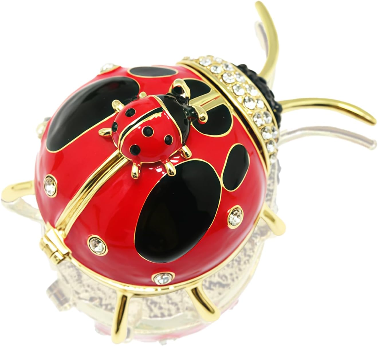 Wokyo Red Ladybug Trinket Box Vintage Jewellery Box Hinged Hand Painted Red Colored Enamel Crystal Hand Painted Rings Earrings Jewelry Storage Box for Desktop Decoration Ring Box Gift Giving