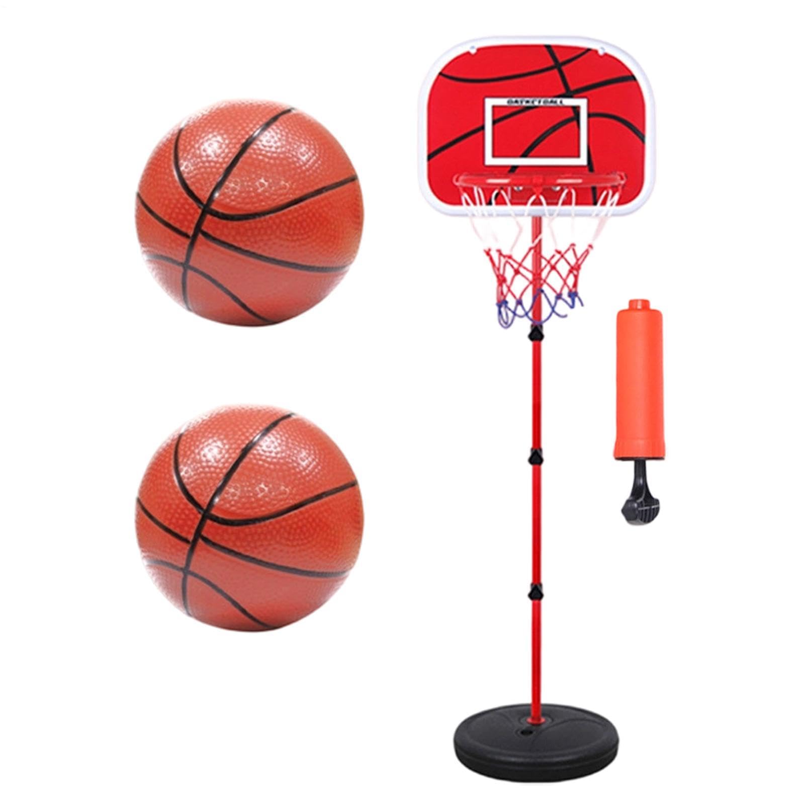 Cesta de baloncesto y soporte para juguete deportivo ajustable con 3 globos