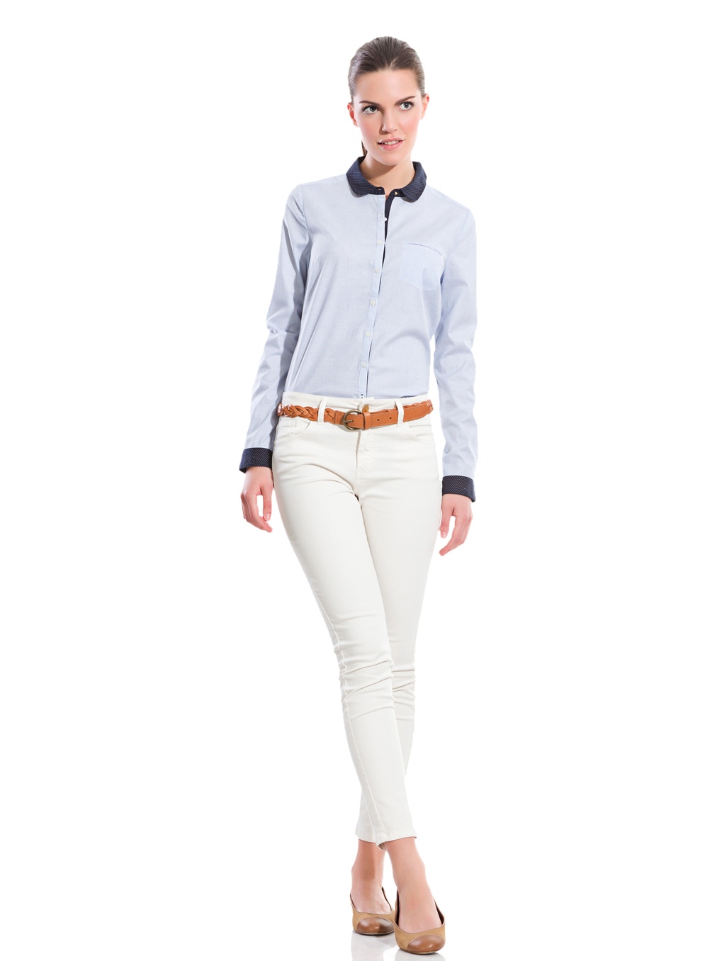 Cortefiel Chemise col bébé Tops - Bleu - 42