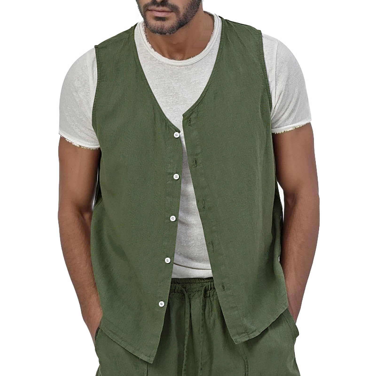 Gilet D'été Pour Homme En Lin Et Polyester | Col V | Style Vintage Formel | Coupe Droite