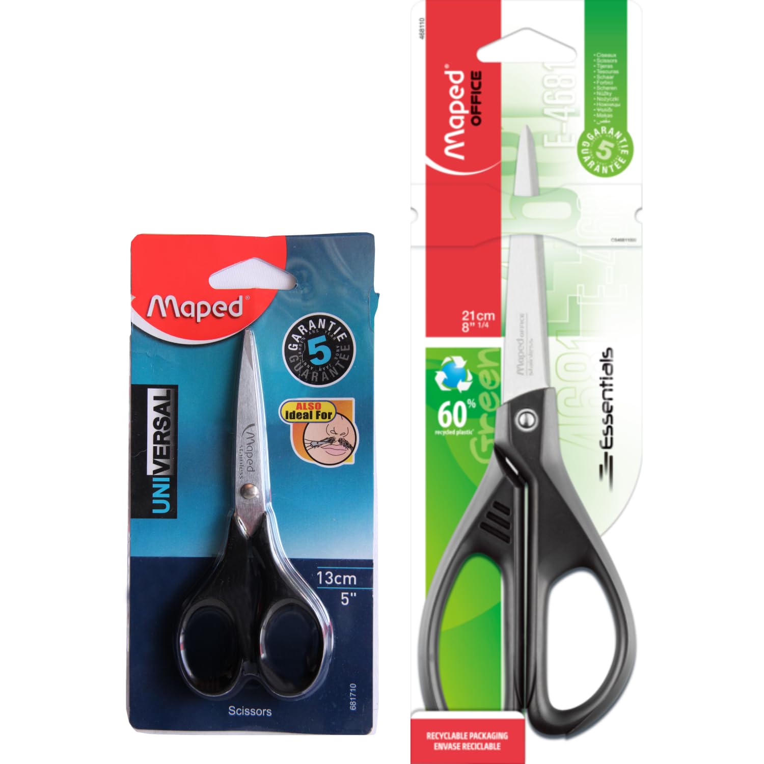 Maped Scissor Kit - 2pcs |Multipurpose Scissors |Universal 13CM, Essential 21CM|Comfortable Grip, Heavy Duty Stainless Steel