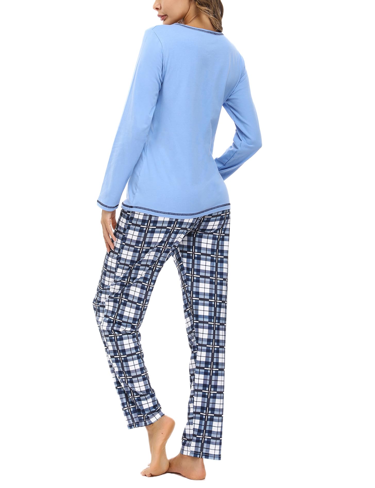 Litherday Pigiama Donna Invernale Cotone Pigiami da Donna Lungo Pigiami Due Pezzi da Donna Pigiama a Manica Lunga Pantaloni Lunghi con Tasche Morbido e Confortevole S-XXL