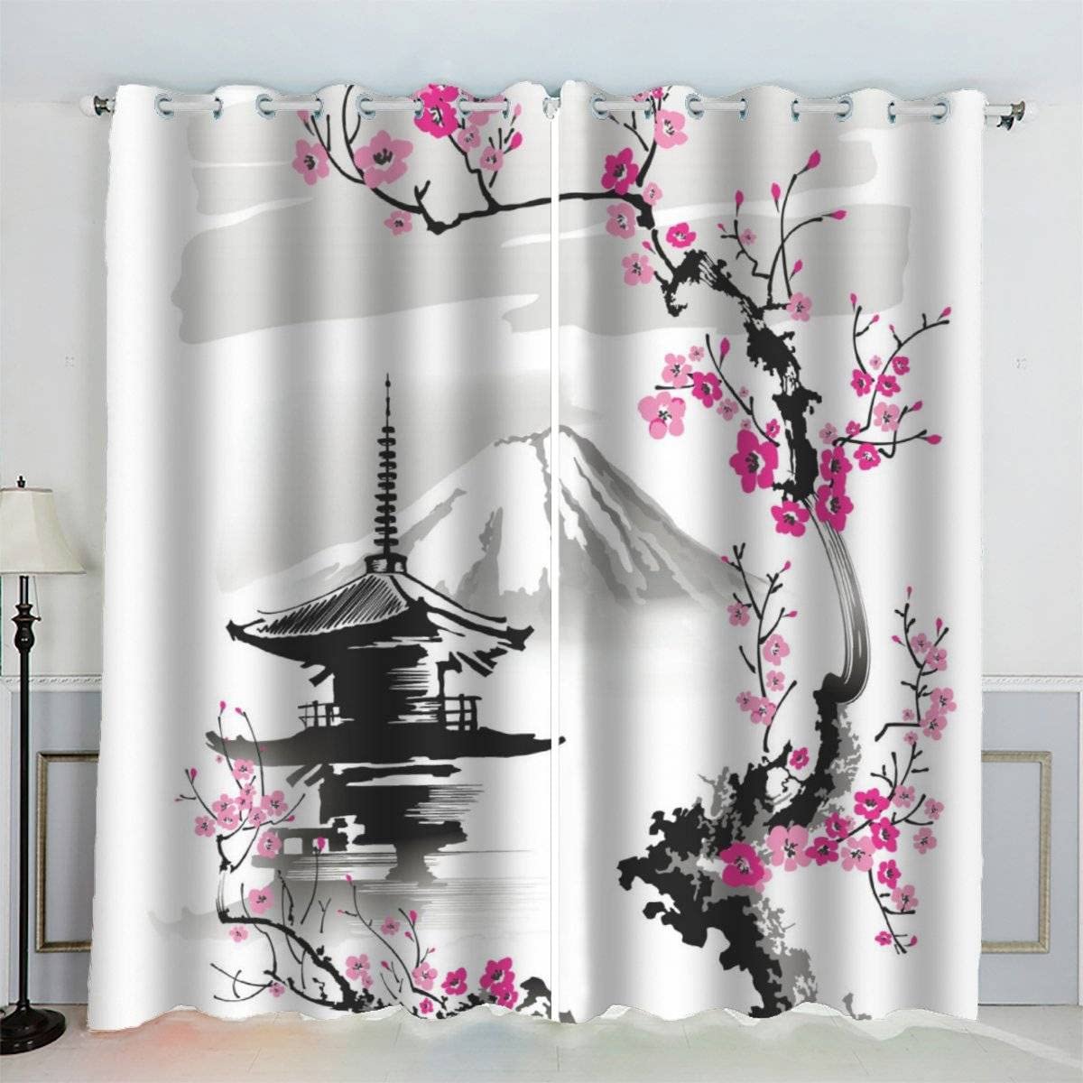 VASENA Blackout Curtains Japanischen Stil Natural Scenery Art Window Drapes Noise Reducing Polyester Fabric Blackout Curtain Panels for Living Room Thermal Drapery 2 Panels (W234xL183cm) — image 1