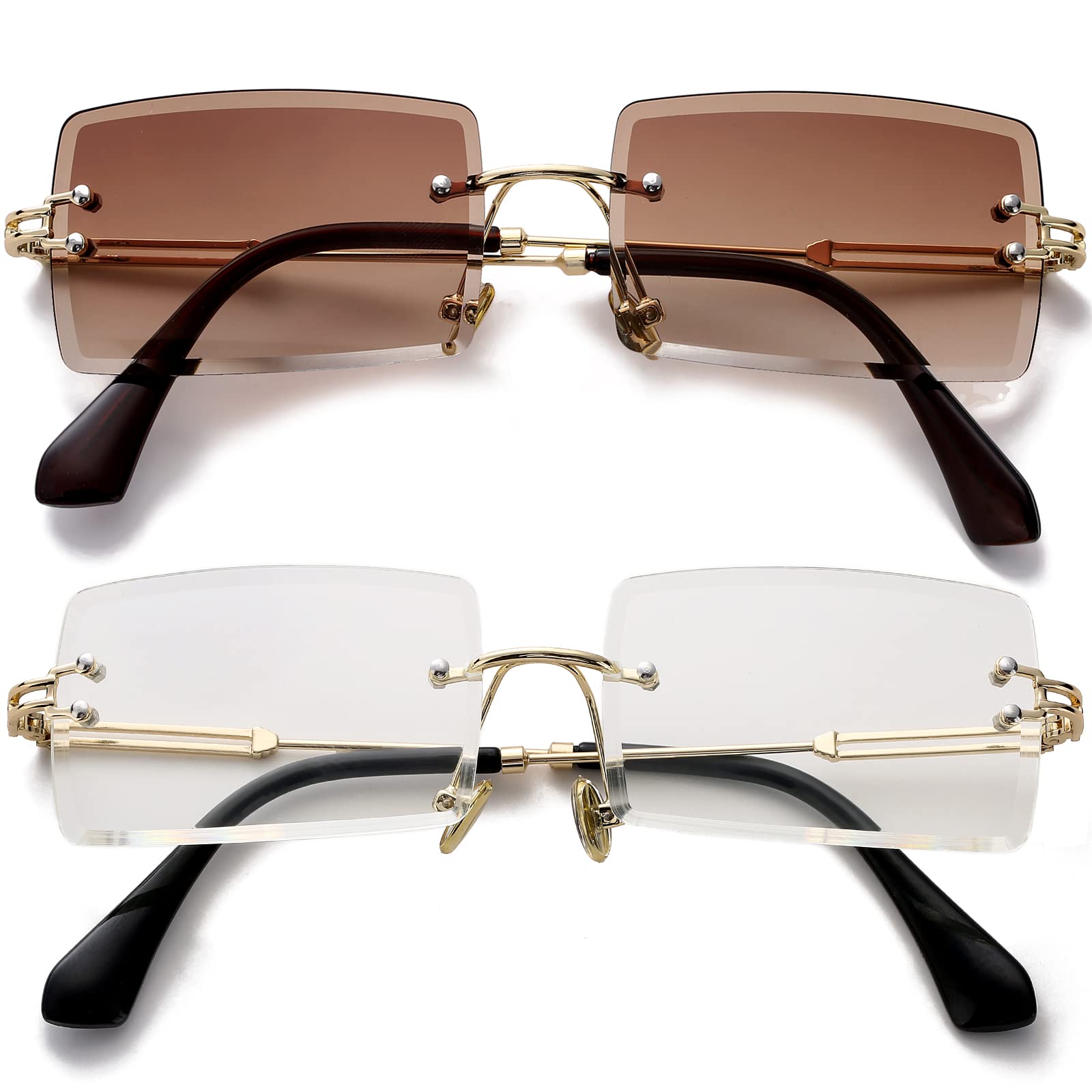 PORADAY Rectangle Sunglasses Women Men Vintage Rimless Square Sun Glasses | Trendy Rectangular Frameless Shades,Y2K Designer,UV400 Gradient Sunnies,