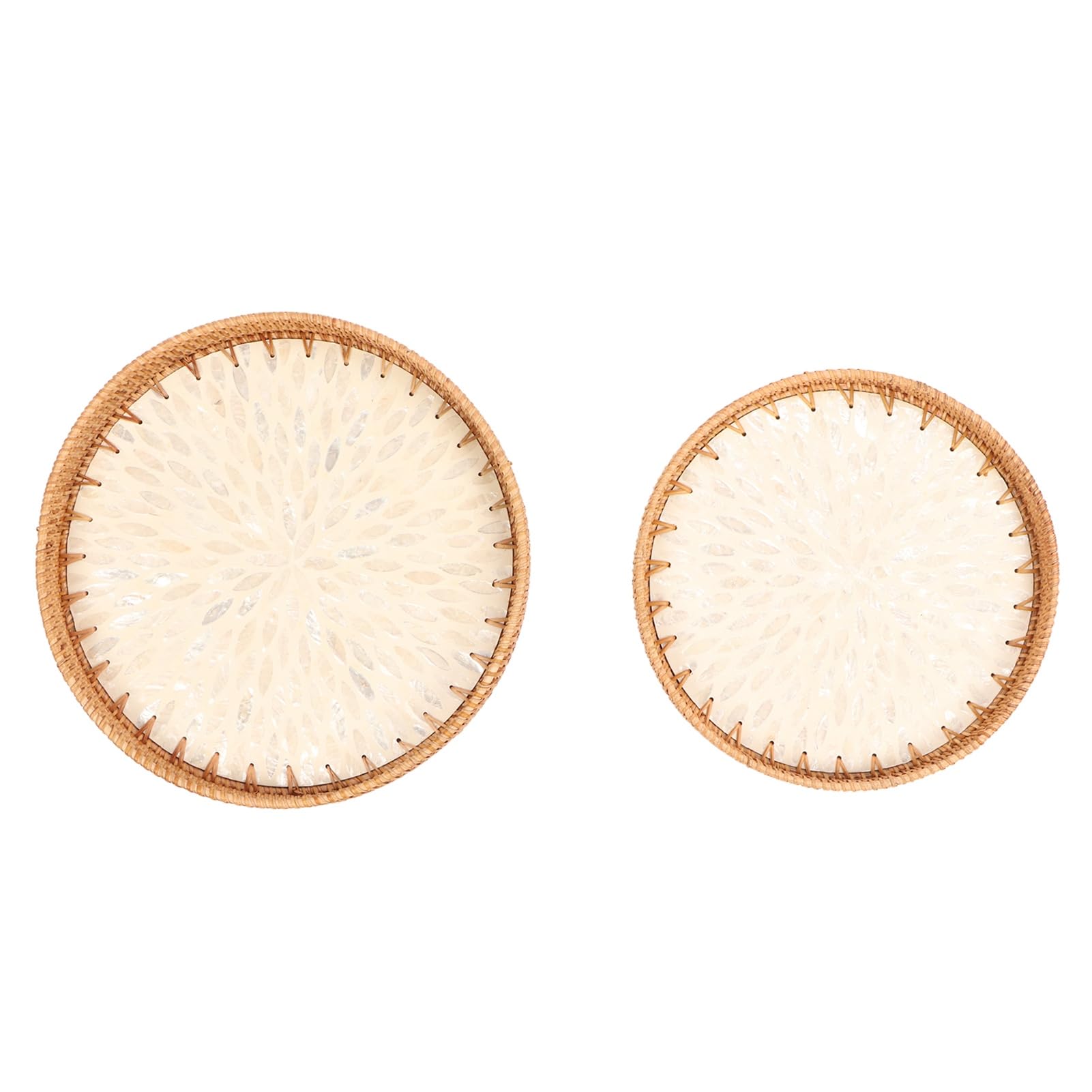 Juego de 2 bandejas de ratán tejidas a mano, diseño de peonía blanca, perfectas para decoración del hogar, cocina, fiestas y eventos, vajilla elegante