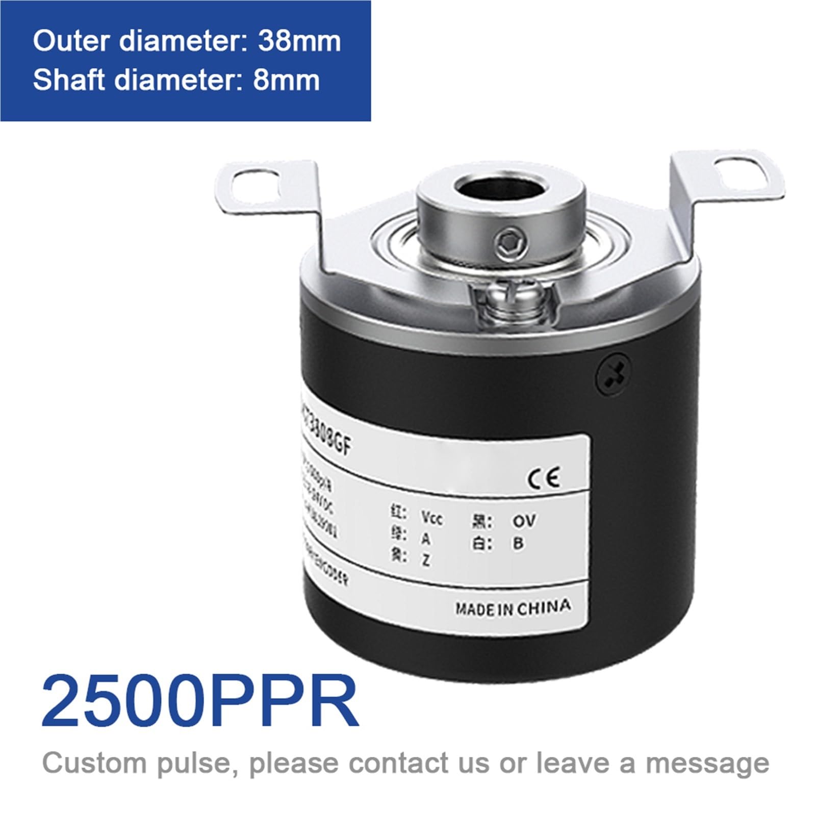 Codificador Incremental de 38mm, interruptor óptico giratorio de eje hueco de 8mm, colector abierto NPN 10-1024-2500-3600 PPR 5-24VDC