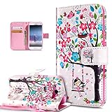  Kompatibel mit Schutzhülle Galaxy S3/S3 Neo Hülle Handyhülle,3D Bunte Gemalte Schmetterlings Muster PU Lederhülle Flip Ständer Wallet Handy Hülle Tasche Handy Tasche Schutzhülle,Rosa Blumen Baum Vögel