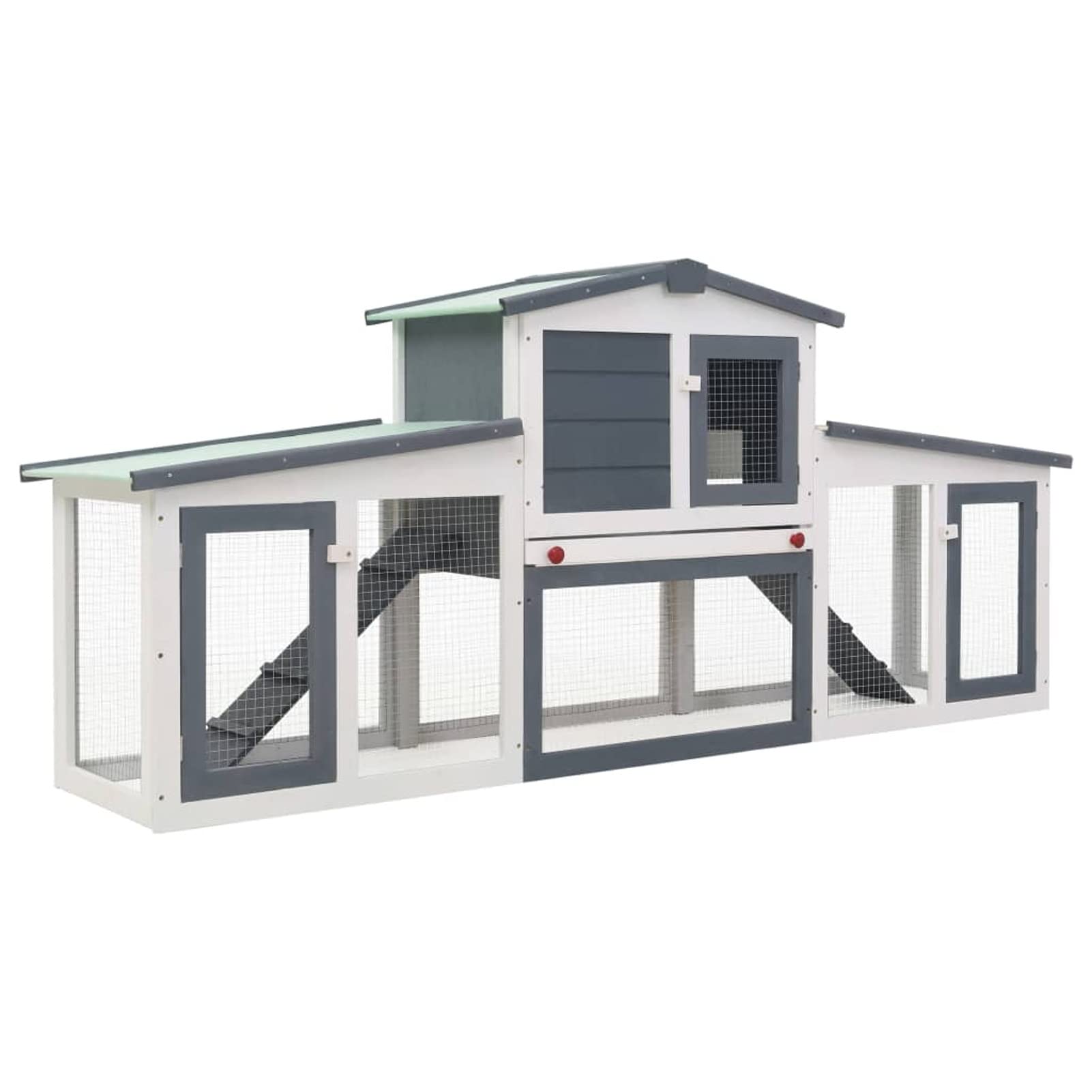 Jaula de Animales Grande Madera Gris y Blanco 204x45x85 cm Jaula Exterior Gato Caseta Casa Perro Conejera De Madera