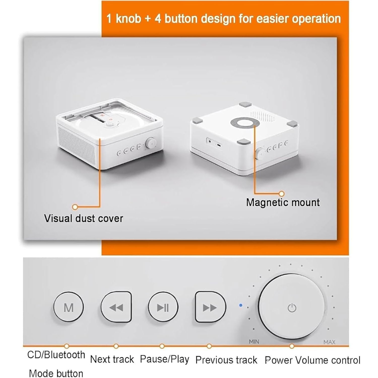 Lettore CD Portatile Con Bluetooth, 5 Effetti Sonori E 4 Effetti Di Illuminazione Ambientale, Lettore Musicale Autoilluminante Supporta CD/CD-R/CD-RW/MP3/WMA, Per Amanti, Genitori, Amici, Bambini