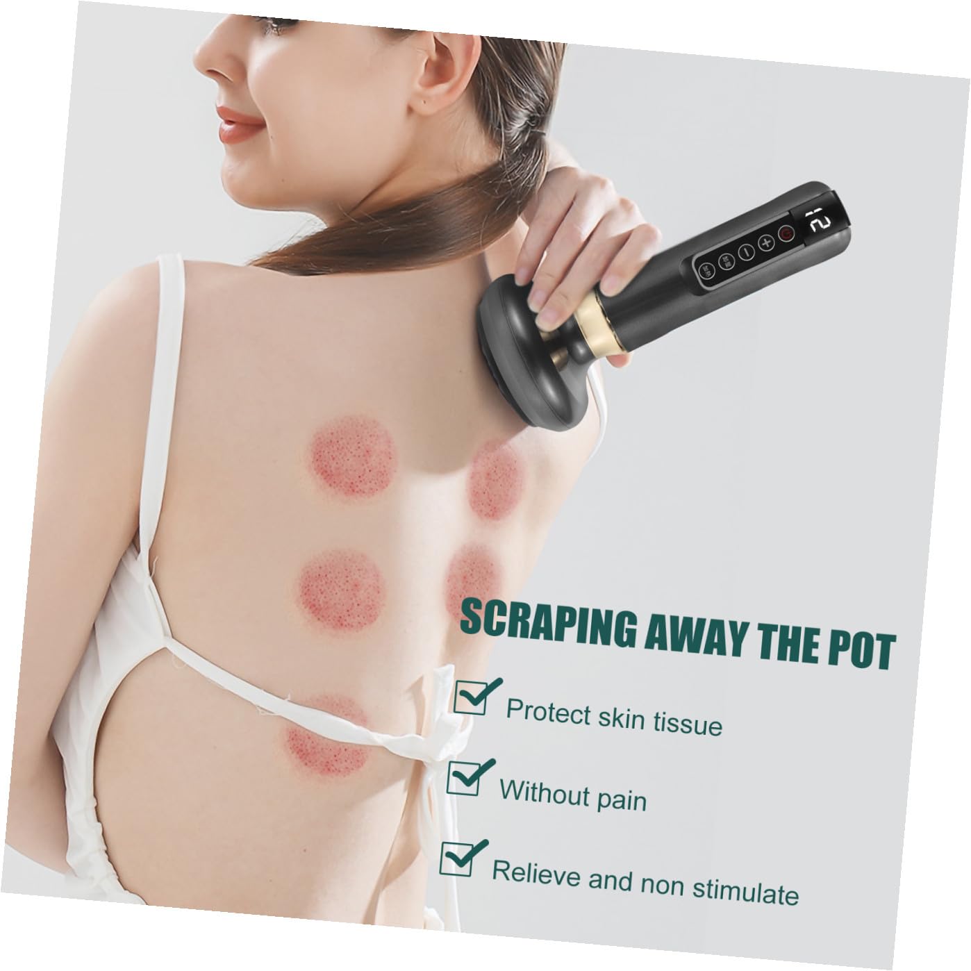 Mipcase Instrumento de Raspado Multifunción Eléctrico Ventosas Abs, Masajeador Portátil para Cuello y Cintura, 12 Modos y Succión de Presión Constante