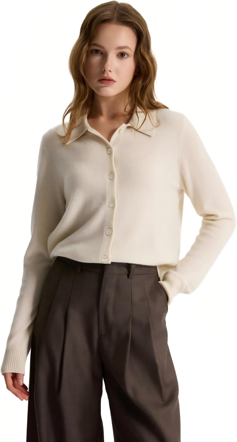 GreenMount Women’s 100% Pure Cashmere Knit Shirt Soft & Warm Long Sleeve Button-Front Winter Top