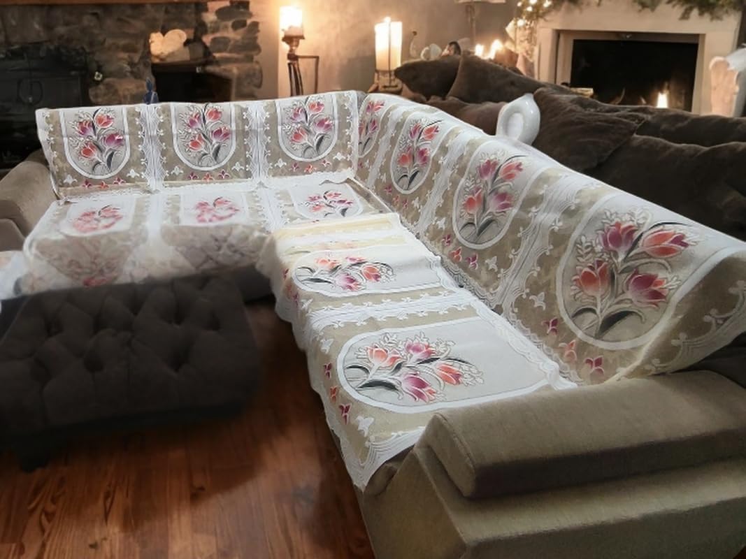 L Shape Sofa Cover for 6-7 Seater Corner Sofa Set in Living Room – Large 14-Piece Cotton Covers | Floral Design | Cotton Fabric (Multicolour)-image-28
