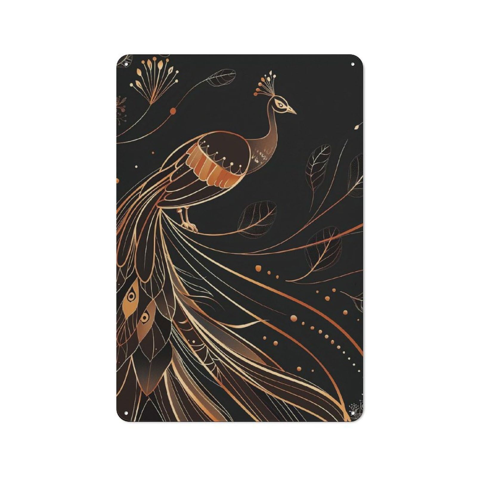 Tin Wall Plaque 30x20cm with Gold Peacock for Café Or Restaurant, Housewarming Present for People Styling Café And Restaurant