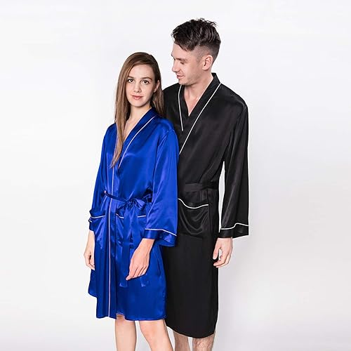 Miniatura 5 de Bata de baño de seda real para hombre, bata de baño ligera de lujo para hombre, de manga larga, seda de morera