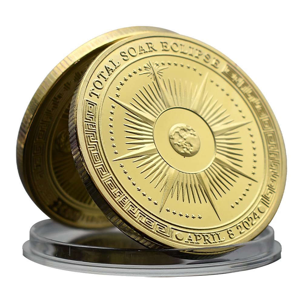 April 8 2024 Total Solar Eclipse Challenge Coin Metal Medal Commemorative Coin with Plastic Case Gift Collection