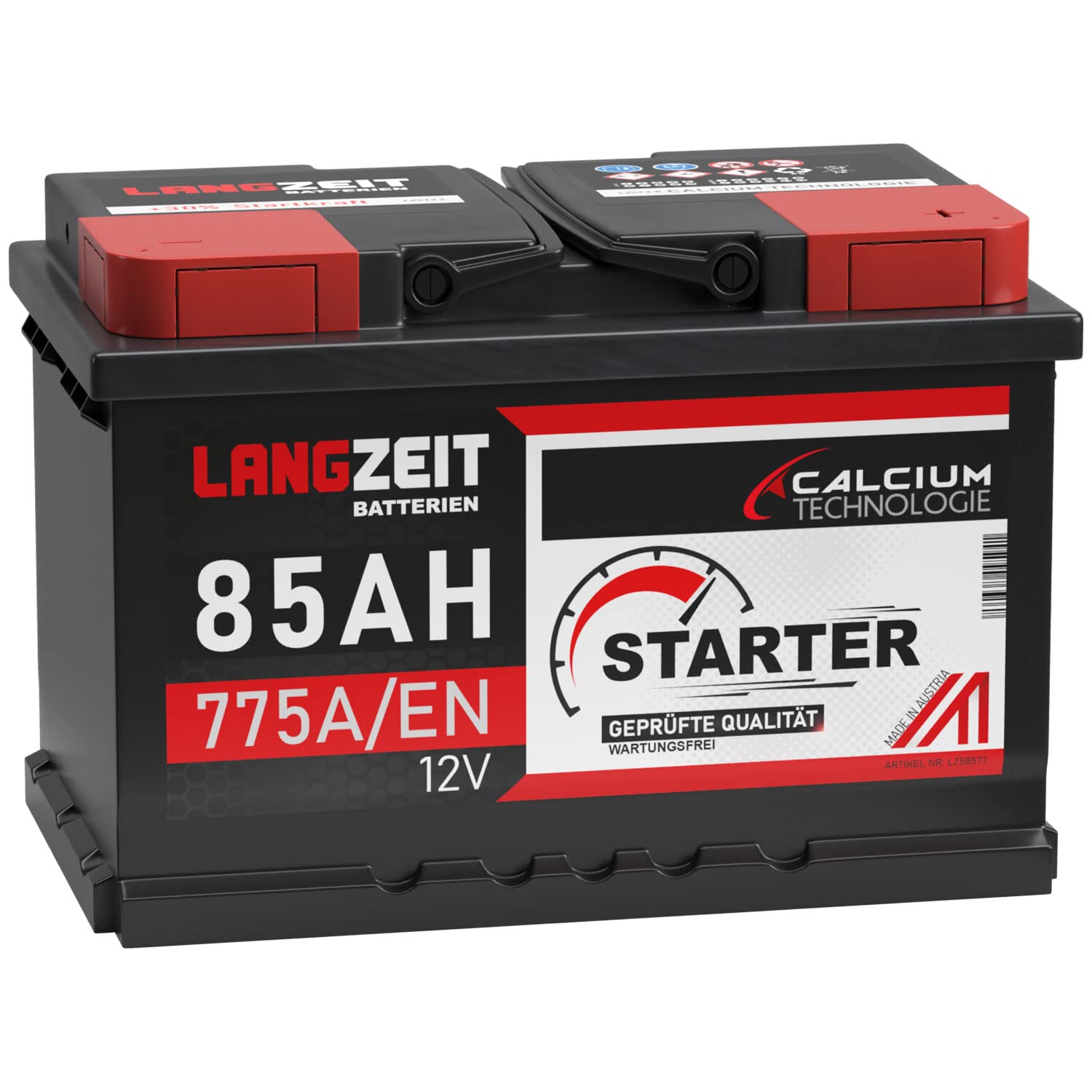 LANGZEIT Autobatterie 12V 85Ah 775A/EN Starterbatterie Batterie ersetzt 80Ah 72Ah 74Ah 75Ah 77Ah