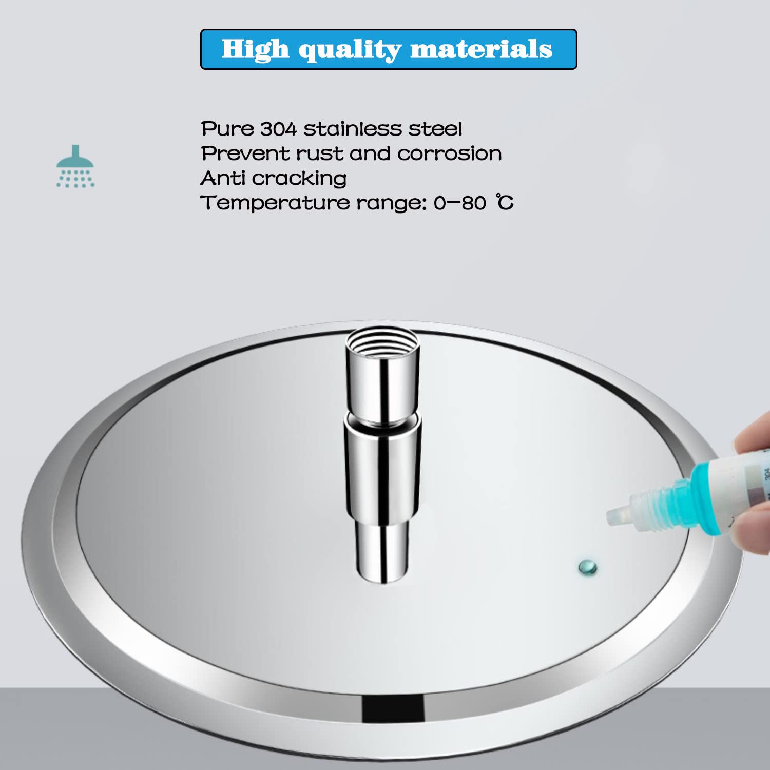 Soffione doccia a pioggia in acciaio inox AISI304, 10 pollici (25 cm)