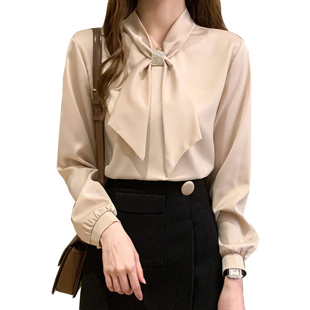 [SYitong] シャツ ブラウス レディース シフォン リボン トップス ボウタイブラウス 長袖 爽やか おしゃれ オフィス 大きいサイズ シフォンブラウス カジュアル 通勤 リボンブラウス 春 白 ゆったり きれいめ 着痩せ 体型カバー