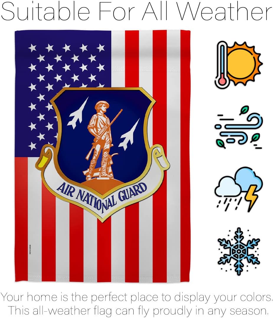 Air National Guard Garden Flag - Set Wall Holder Armed Forces ANG United State American Military Veteran Retire - House Decoration Banner Small Yard Gift Double-Sided Made in USA 13 X 18.5