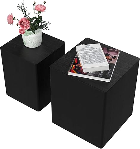 Miniatura 5 de BynJoo Mesa auxiliar cuadrada anidable, mesa auxiliar de madera para sala de estar, dormitorio, sofá, mesa auxiliar de 18.20 pulgadas, juego de 2