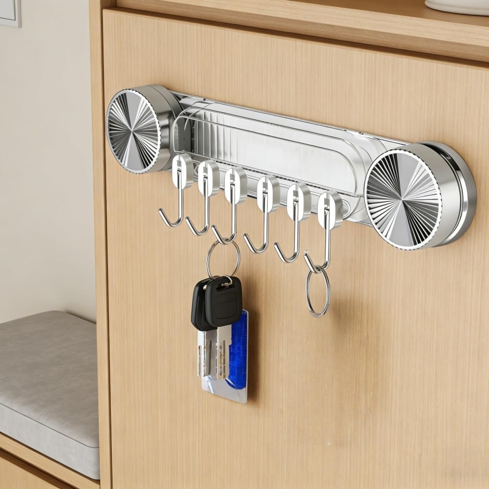 Durable Wall Mounted Inline Vacuum Hooks, No-Drill Wall Mounted Spatula and Spoon Holder, Thick Rounded Corners Design for Kitchen Knife Rack, Bathroom, Bedroom (Black 2PCS)