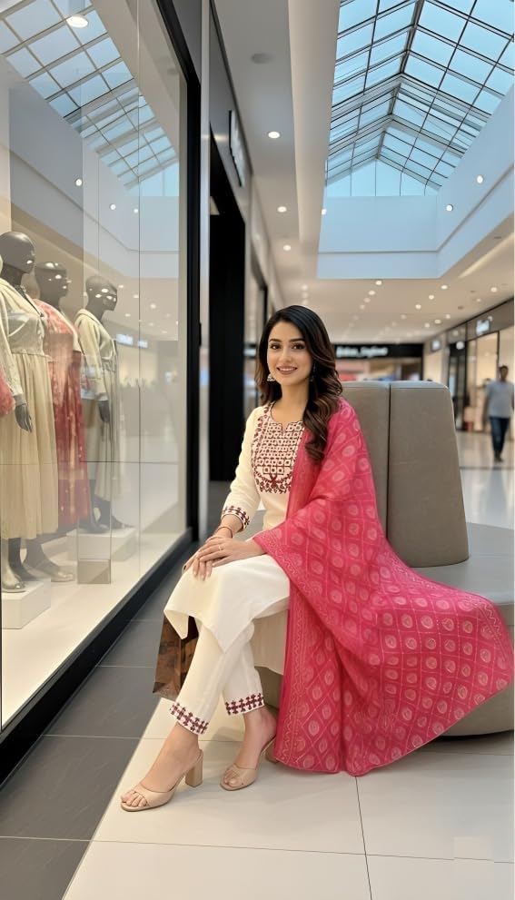Ensemble de pantalon Kurta en pur coton Chanderi de qualité supérieure - 7