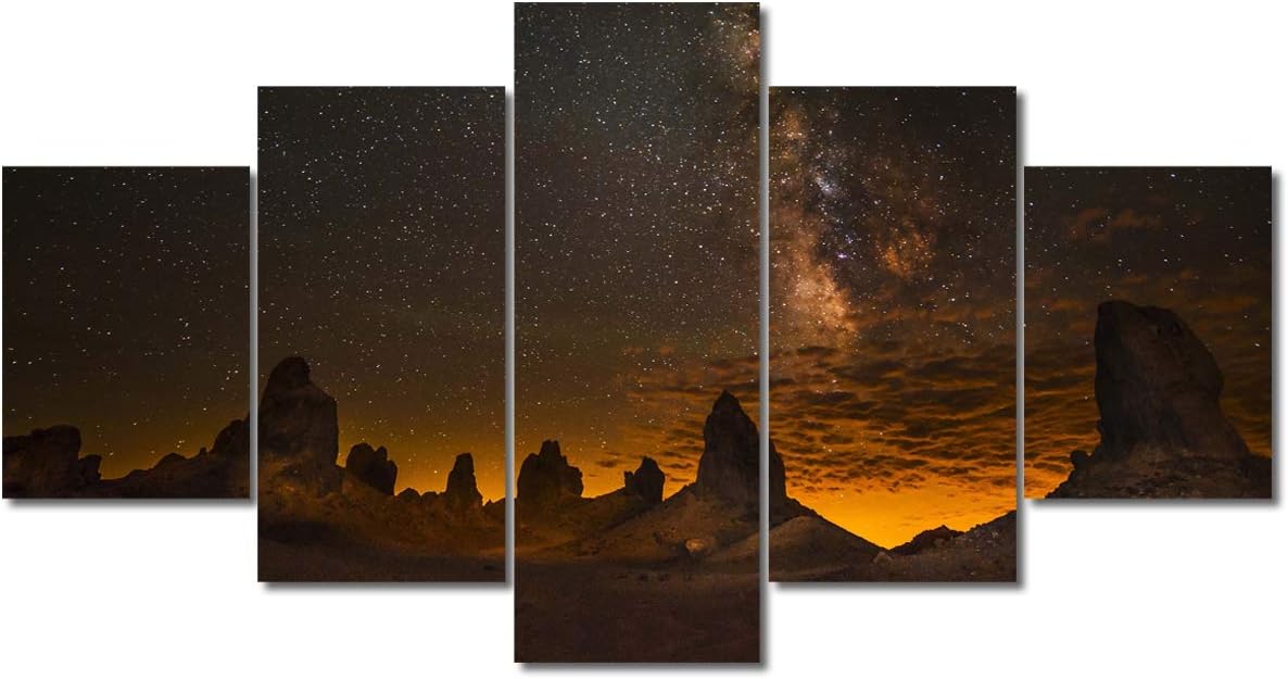 TUMOVO Wall Art for Living Room Beautiful Night View with Star, Rock, Galaxy On California US, 5 Pcs Canvas Wall Art Framed Ready to Hang for Living Room Bedroom Home Office Decor