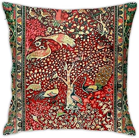 Akame Antique Persian Rug Bird Tree Flowers Throw Pillow Covers Cozy Square Throw Pillowcases Home Decorative for Bed Couch Sofa Living Room Cushion Cover 18'X18', One Size