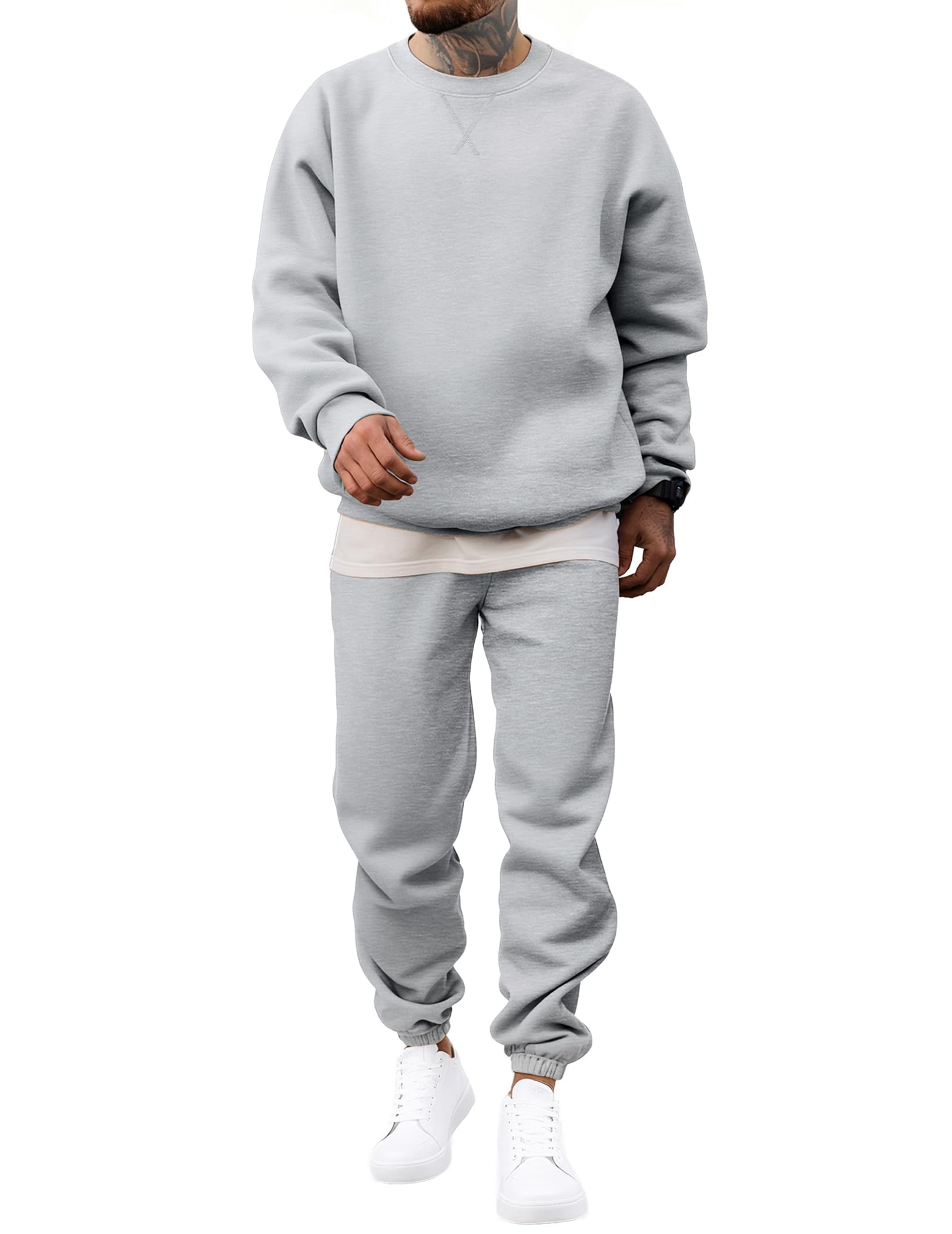 JMIERR Mens 2 Piece Outfits Crew Neck Sweatshirt Tracksuit Joggers Sweatpants Sweatsuit Set