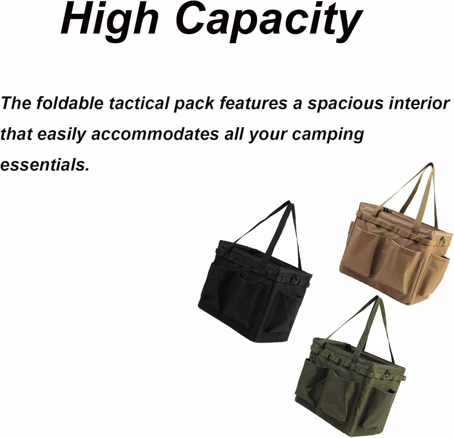 Camping Storage Bag with Handle, Multi Pockets Design Heacy Duty Duffel for Outdoor Camping Travel Picnic, Foldable (Khaki)