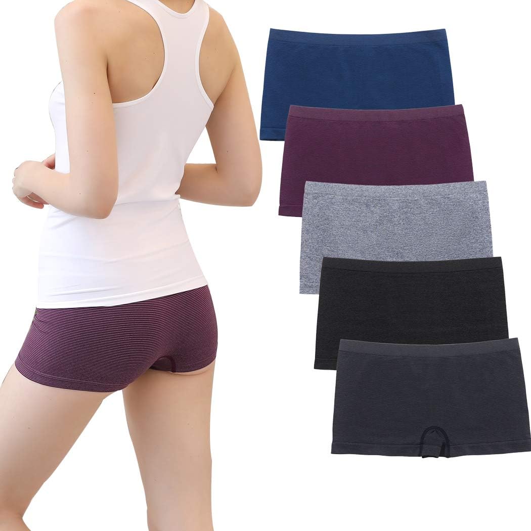 LALESTEWomens Seamless Underwear Boyshort Ladies Panties Spandex Panty Workout Boxer Briefs 5-Pack