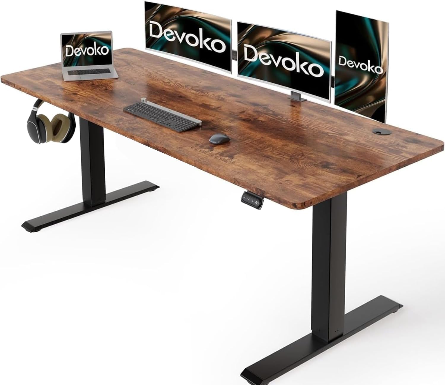 Devoko Höhenverstellbarer Schreibtisch mit Kabelwanne, Elektrisch Höhenverstellbarer Stabiler Stehpult, Computertisch 2-Funktions-Memory, Ergonomischer Steh-Sitz Tisch